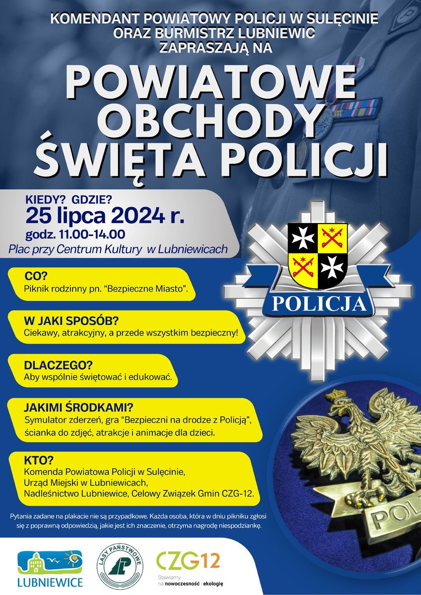 Plakat promujący Powiatowe Obchody Święta Policji 2024. 