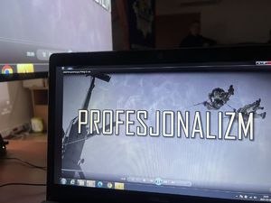 Ekran laptopa z wyświetlonym hasłem PROFESJONALIZM.