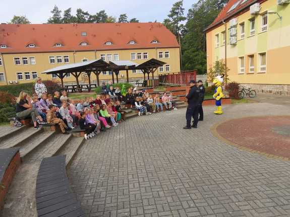 POLICJANCI I MRÓWKA NA STRAŻY BEZPIECZEŃSTWA W WĘDRZYNIE