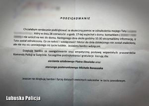 Podziękowania dla policjantów za odnalezienie 82-latka.