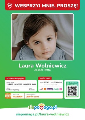 Plakat promujący zbiórkę na rzecz Laury Wolniewicz.